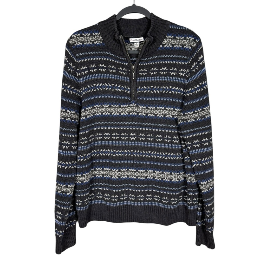 Nordic Womens Sweater Jumper Large Quarter Zip Fisherman Fair Isle Scandi Preppy